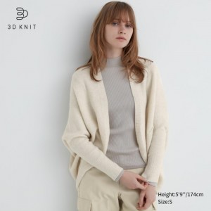 Cardigan Uniqlo 3D Knit Souffle Yarn Long-Sleeve Femme Blanche | 5188524