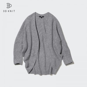 Cardigan Uniqlo 3D Knit Souffle Yarn Long-Sleeve Femme Grise | 3009689