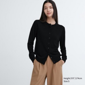 Cardigan Uniqlo Extra Fine Merino Crew Neck Femme Noir | 3018832