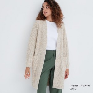 Cardigan Uniqlo Knitted Long Femme Beige | 6556305