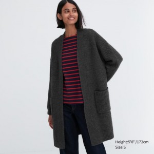 Cardigan Uniqlo Knitted Long Femme Grise | 4124632