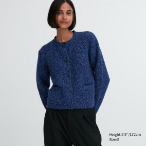 Cardigan Uniqlo Knitted Short Femme Bleu | 6760112