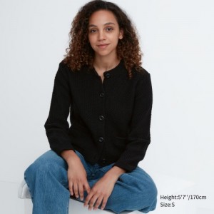 Cardigan Uniqlo Knitted Short Femme Noir | 2749238