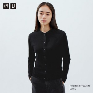 Cardigan Uniqlo Merino Blend Long-Sleeve Crew Neck Femme Noir | 2276190