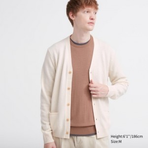 Cardigan Uniqlo Premium Lambswool V-Neck Femme Blanche | 3329265