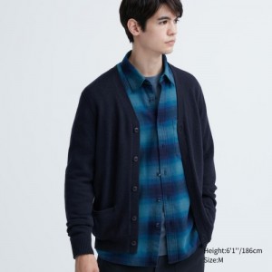 Cardigan Uniqlo Premium Lambswool V-Neck Femme Bleu Marine | 5865500