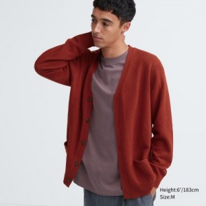 Cardigan Uniqlo Premium Lambswool V-Neck Femme Rouge | 3336632