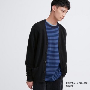 Cardigan Uniqlo Premium Lambswool V-neck Long-sleeve Homme Noir | 493311