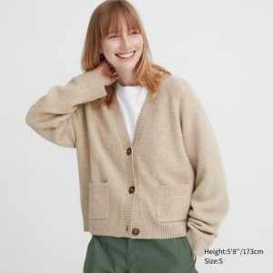 Cardigan Uniqlo Souffle Yarn Short Femme Beige | 402092