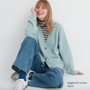 Cardigan Uniqlo Souffle Yarn Short Femme Bleu | 3747989