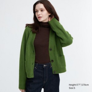 Cardigan Uniqlo Souffle Yarn Short Femme Vert | 7280907