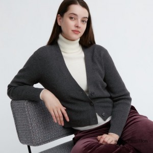 Cardigan Uniqlo Washable Knit Ribbed Long-Sleeve Femme Grise | 9312310