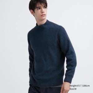 Chandails Uniqlo 3d Knit Souffle Yarn Mock Neck Homme Bleu | 3886652