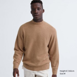 Chandails Uniqlo 3d Knit Souffle Yarn Mock Neck Homme Marron | 6933984