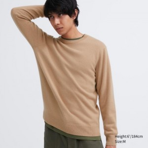 Chandails Uniqlo Cashmere Crew Neck Long-sleeve Femme Beige | 6488393