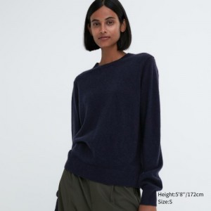 Chandails Uniqlo Cashmere Crew Neck Long-sleeve Femme Bleu Marine | 6897988