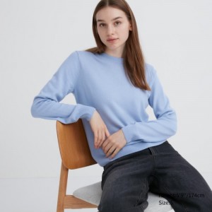Chandails Uniqlo Cashmere Crew Neck Long-sleeve Femme Bleu | 7838489