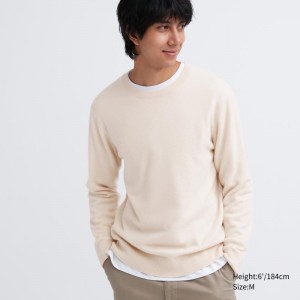 Chandails Uniqlo Cashmere Crew Neck Long-sleeve Homme Beige | 9759925