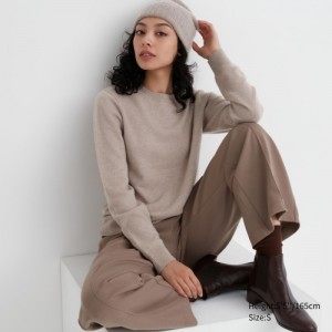 Chandails Uniqlo Cashmere Crew Neck Long-sleeve Femme Beige | 7677855