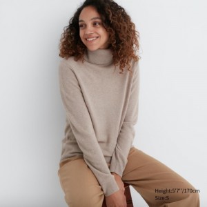 Chandails Uniqlo Cashmere Turtleneck Femme Beige | 9942115