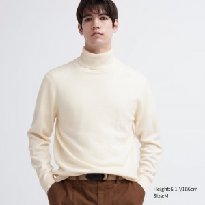 Chandails Uniqlo Cashmere Turtleneck Long-sleeve Homme Blanche | 3475619
