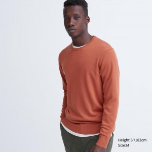 Chandails Uniqlo Extra Fine Merino Crew Neck Homme Orange | 4086202