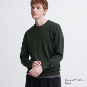 Chandails Uniqlo Extra Fine Merino Crew Neck Homme Vert Olive | 8050527