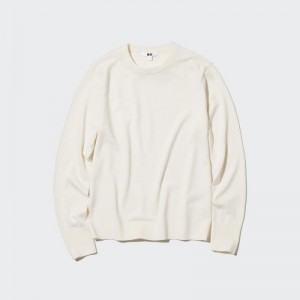 Chandails Uniqlo Extra Fine Merino Crew Neck Long-Sleeve Femme Blanche | 3375569