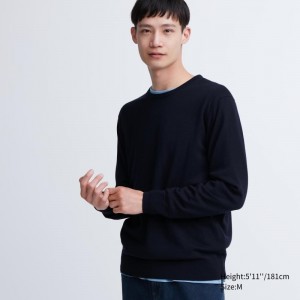 Chandails Uniqlo Extra Fine Merino Crew Neck Homme Bleu Marine | 4554493
