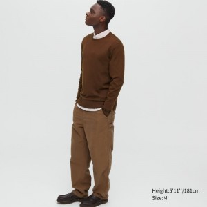 Chandails Uniqlo Extra Fine Merino Crew Neck Homme Marron | 2096954