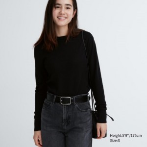 Chandails Uniqlo Extra Fine Merino Crew Neck Long-Sleeve Femme Noir | 6355497