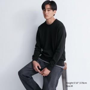 Chandails Uniqlo Extra Fine Merino Crew Neck Homme Noir | 1106613