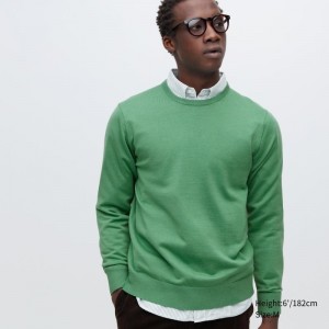 Chandails Uniqlo Extra Fine Merino Crew Neck Homme Vert | 9513674