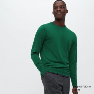 Chandails Uniqlo Extra Fine Merino Crew Neck Homme Vert | 3303429