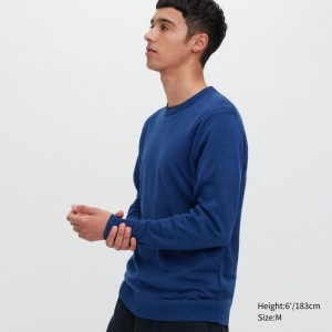 Chandails Uniqlo Extra Fine Merino Crew Neck Homme Bleu | 9787659