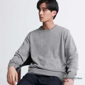 Chandails Uniqlo Extra Fine Merino Crew Neck Long-Sleeve Femme Grise | 7968296