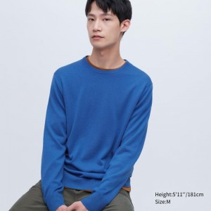 Chandails Uniqlo Extra Fine Merino Crew Neck Homme Bleu | 5831123