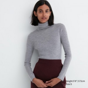 Chandails Uniqlo Extra Fine Merino Ribbed Turtleneck Long-Sleeve Femme Grise | 1169434