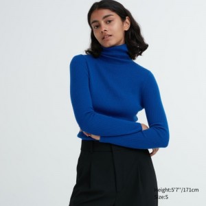 Chandails Uniqlo Extra Fine Merino Ribbed Turtleneck Long-Sleeve Femme Bleu | 669049