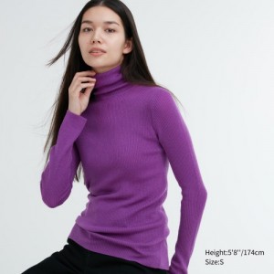 Chandails Uniqlo Extra Fine Merino Ribbed Turtleneck Long-Sleeve Femme Violette | 2312789