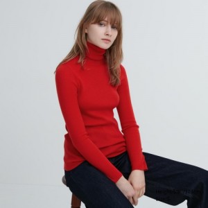 Chandails Uniqlo Extra Fine Merino Ribbed Turtleneck Long-Sleeve Femme Rouge | 9834648