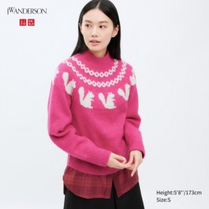 Chandails Uniqlo Jacquard Crew Neck Long-Sleeve Femme Rose | 4730749