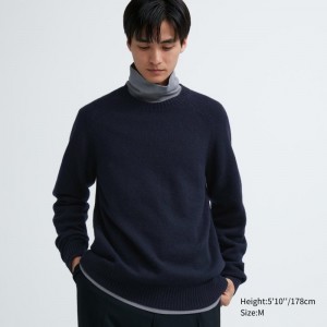 Chandails Uniqlo Premium Lambswool Crew Neck Long Sleeve Homme Bleu Marine | 4381818