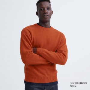 Chandails Uniqlo Premium Lambswool Crew Neck Long Sleeve Homme Orange | 69383