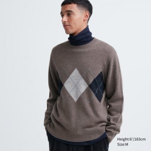 Chandails Uniqlo Premium Lambswool Crew Neck Long-sleeve Homme Marron | 2968701