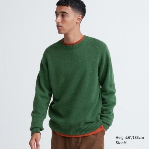 Chandails Uniqlo Premium Lambswool Crew Neck Long Sleeve Homme Vert | 7909616