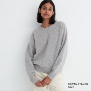 Chandails Uniqlo Premium Lambswool Crew Neck Long-sleeve Femme Grise | 5925496