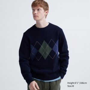 Chandails Uniqlo Premium Lambswool Crew Neck Long-sleeve Homme Bleu Marine | 3884029