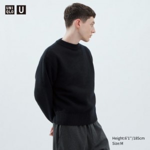 Chandails Uniqlo Premium Lambswool Low Gauge Crew Neck Femme Noir | 7910129