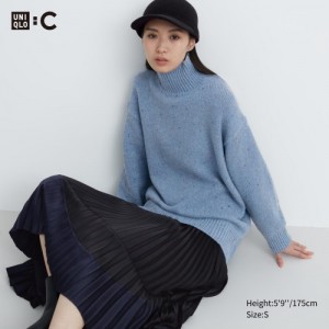 Chandails Uniqlo Soft Knit High Neck Long-Sleeve Femme Bleu | 9444288